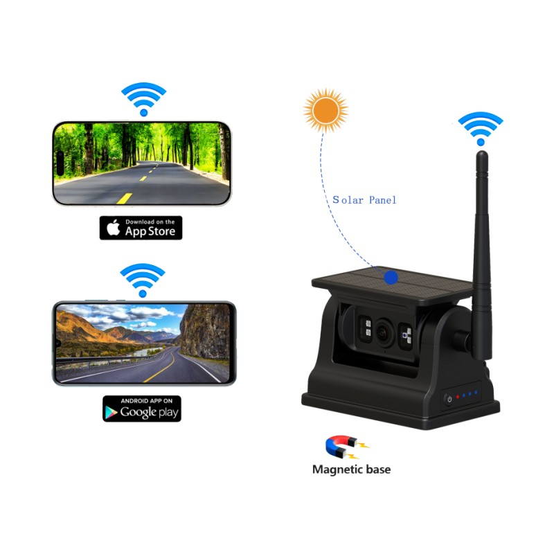 Android iOS için Solar Şarjlı ve Manyetik Montajlı 1080P WiFi Kablosuz Arka Görüş Kamerası