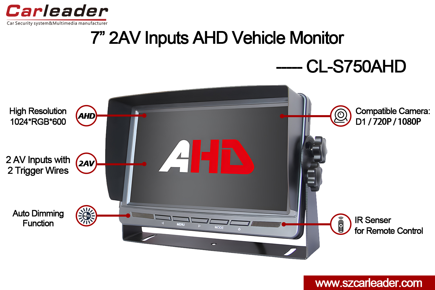 Kamyon için 7 inç 2AV AHD Geri Vites Monitörü