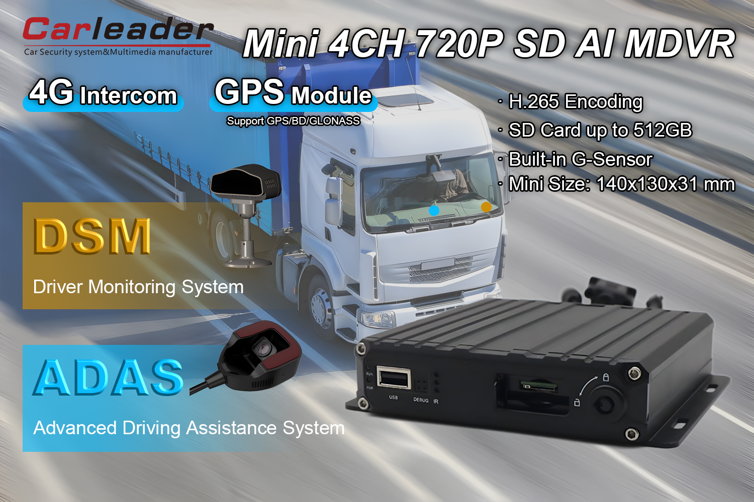 4CH AHD 1080P SD Kart AI MDVR Desteği DSM ADAS