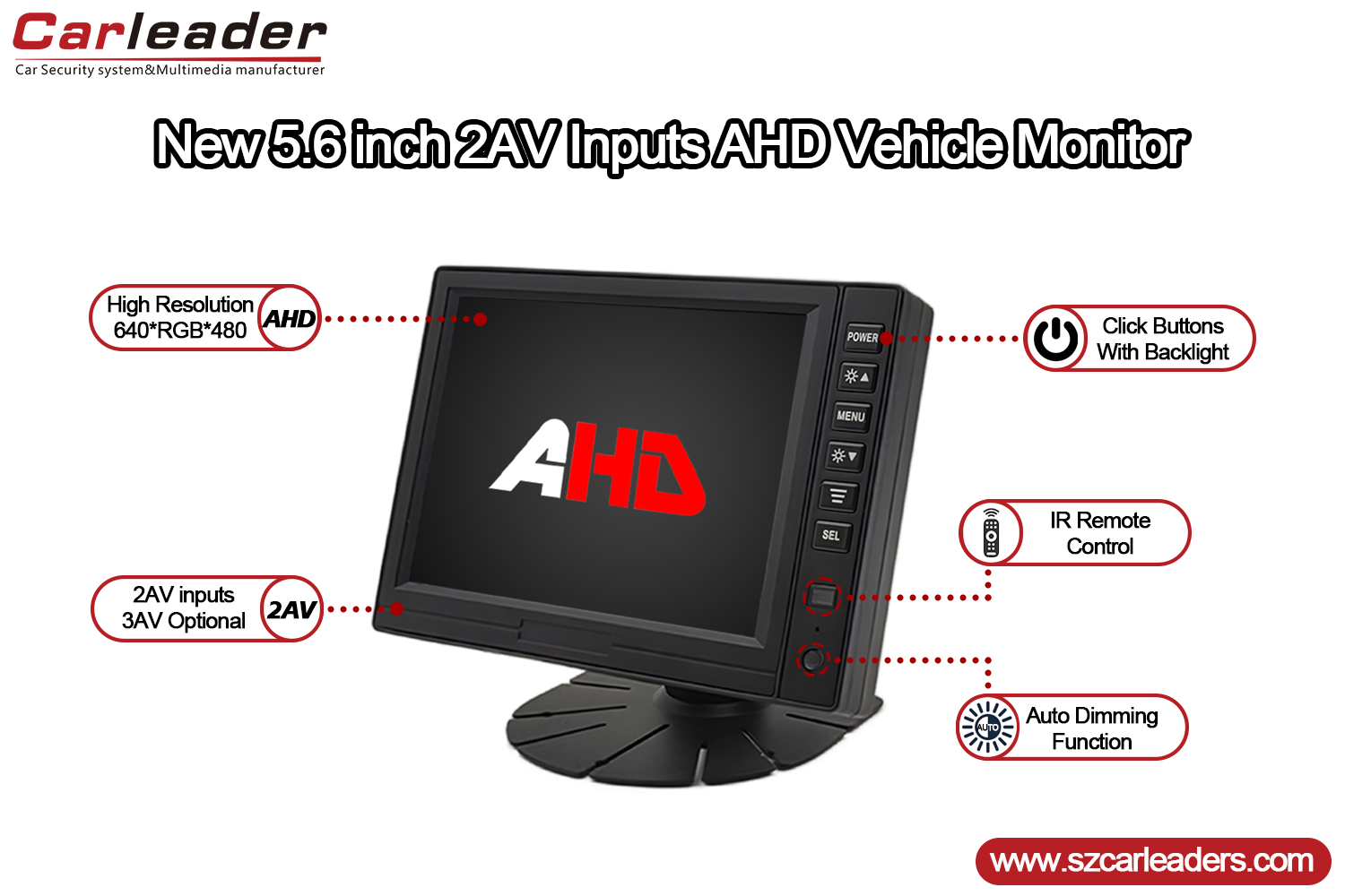 5 İnç TFT LCD Dijital Panel AHD Monitör