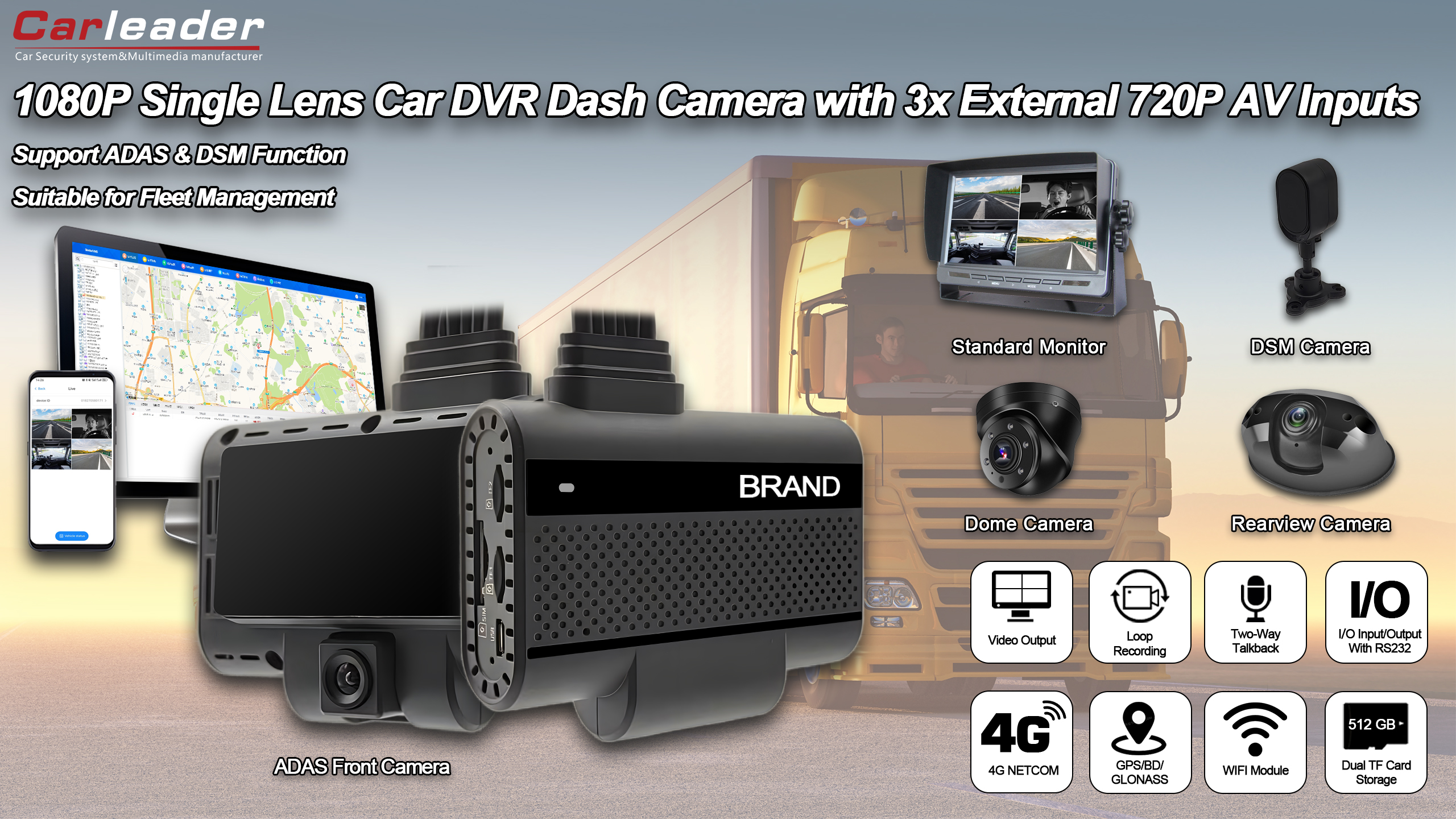 Filo Yönetimi için Carleader 4ch DVR AI Dash Kamera Sistemi
